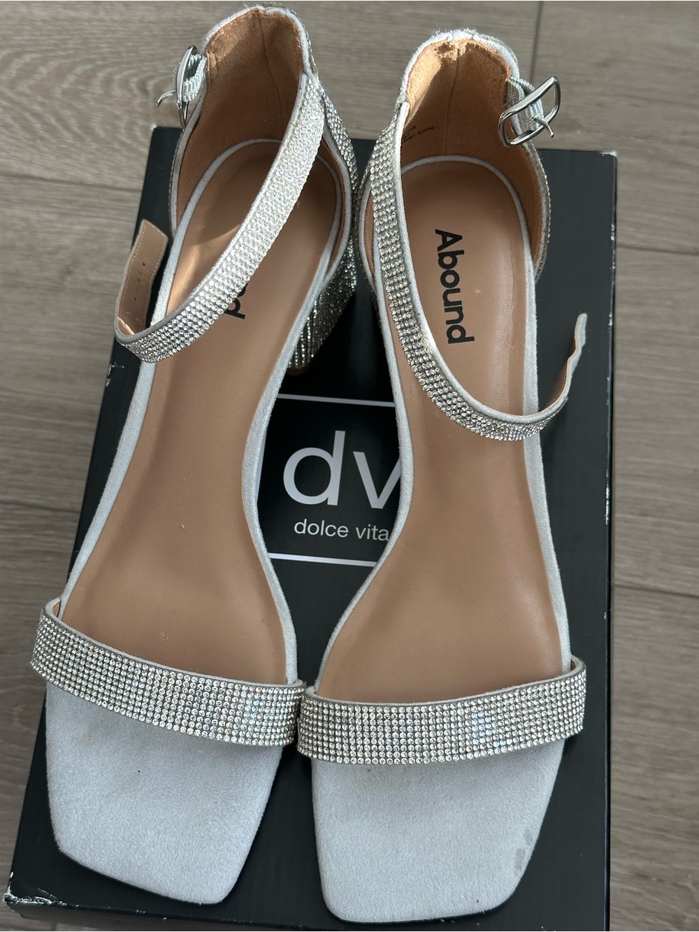 Abound Silver Rhinestone Ankle Strap Block Heels